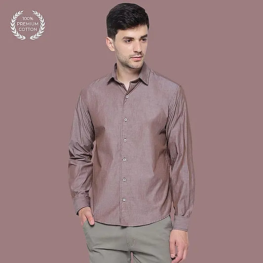 Glazed Tan Brown Slub Chambray Cotton Shirt