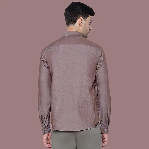 Glazed Tan Brown Slub Chambray Cotton Shirt