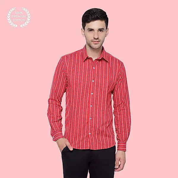 Vermilion Red Printed Cotton Shirt