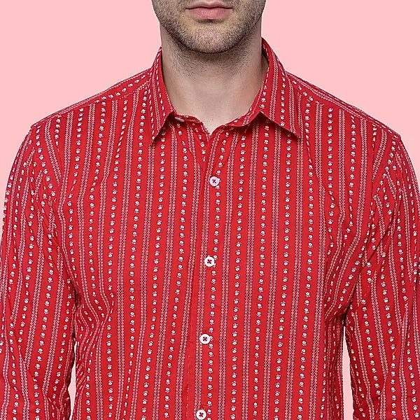 Vermilion Red Printed Cotton Shirt