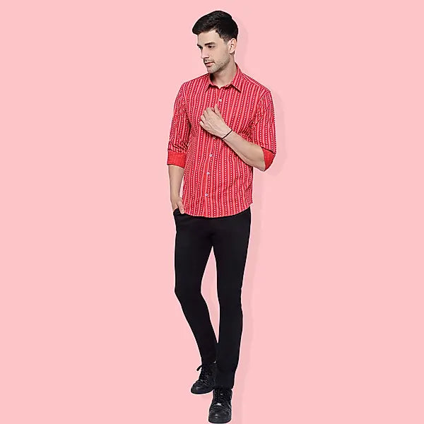 Vermilion Red Printed Cotton Shirt