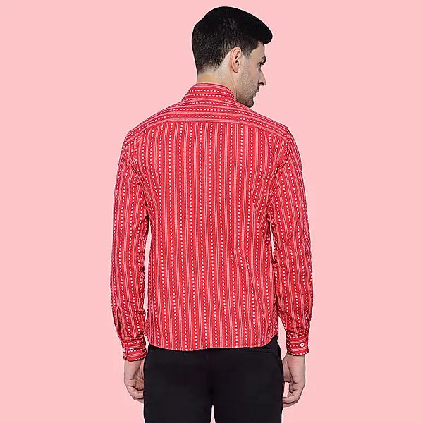 Vermilion Red Printed Cotton Shirt