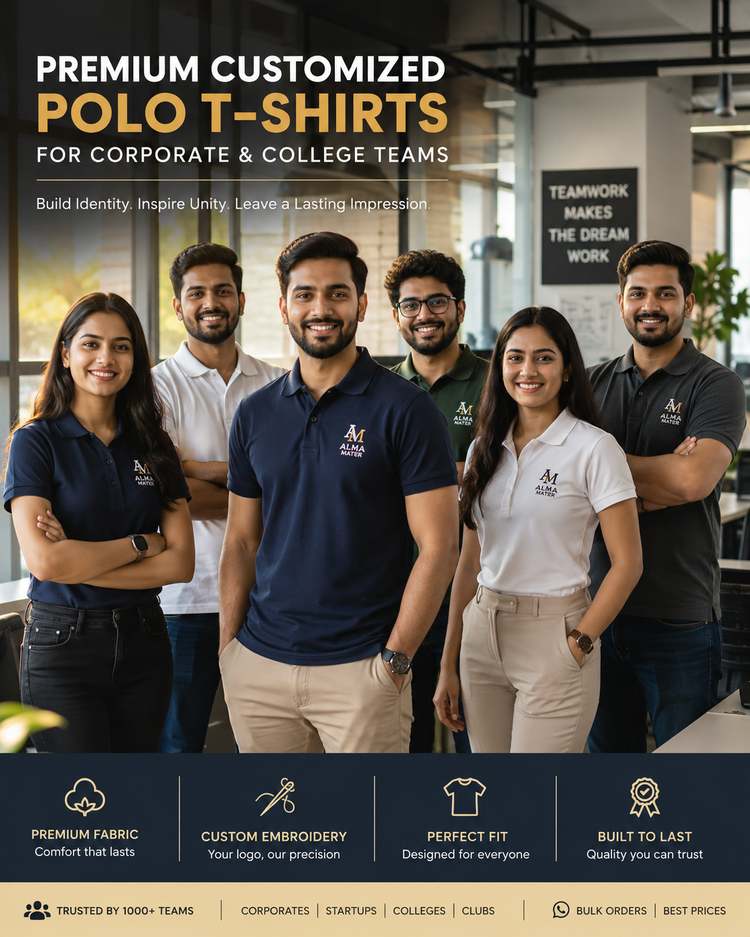 Custom Polo T-Shirts for Corporate & College Teams in India | Bulk Orders at Alma Mater Store