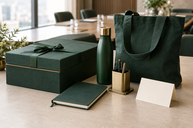 Business gift options and a thank-you card for channel partners and dealers