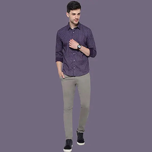 Bilberry Purple Printed Cotton Shirt