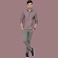 Glazed Tan Brown Slub Chambray Cotton Shirt